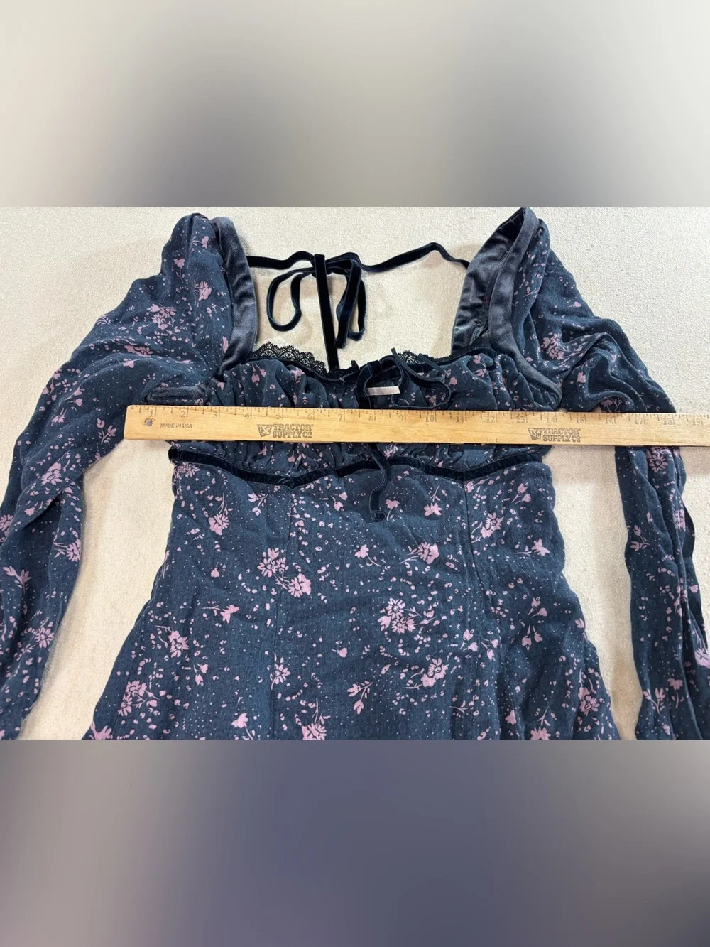 Free People Tess Floral Mini Dress Velvet Lace Sweetheart Neck Size Small - Picture 5 of 7